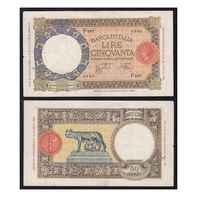 Biglietti di banca  50 Lire 1939 Lupetta - Fascio