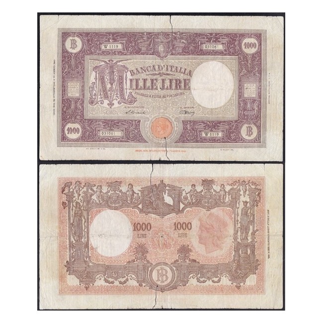 Biglietti di banca 1.000 Lire 1946 Grande "M" B.I.