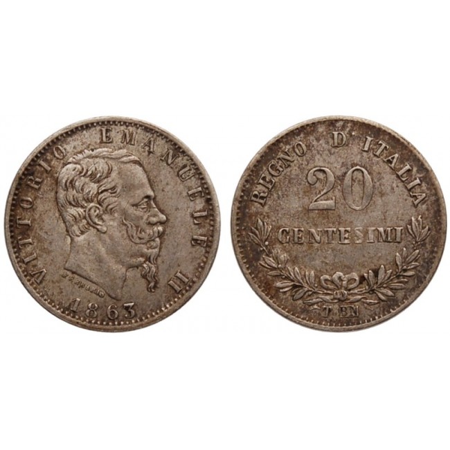 20 Centesimi 1863 valore Zecca di Torino