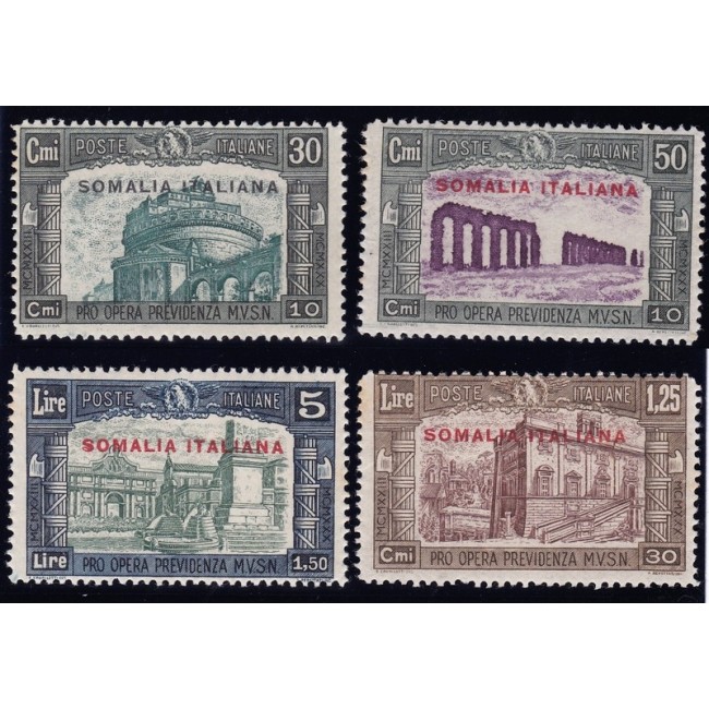 1930 Milizia III. Francobolli d'Italia n. 272-75 in colori cambiati, soprastampati