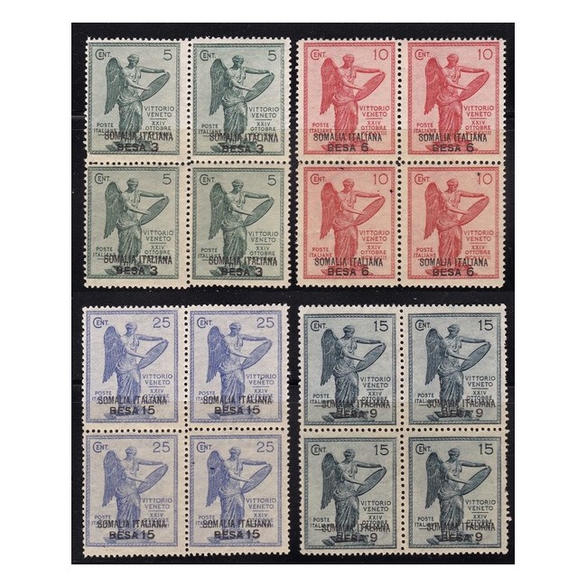 1922 Vittoria. Francobolli d'Italia n. 119-22 soprastampati