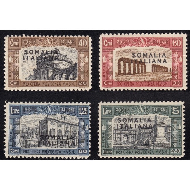 1927 Milizia I. Francobolli d'Italia n. 206-09 in colori cambiati, soprastampati