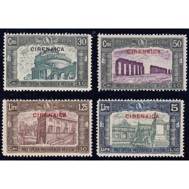 1930 Milizia III. Francobolli d'Italia n. 272-75 in colori cambiati, soprastampati