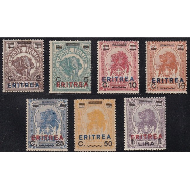 1924 Francobolli di Somalia del 1906-07 (n. 10-16) soprastampati ERITREA in colore