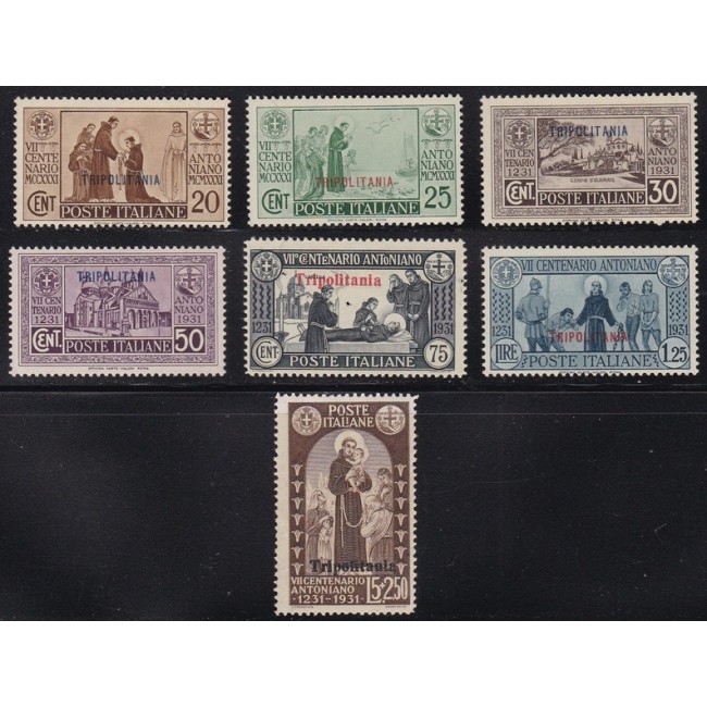 1931 S. Antonio. Francobolli d'Italia n. 292-98 in colori cambiati, soprastampati