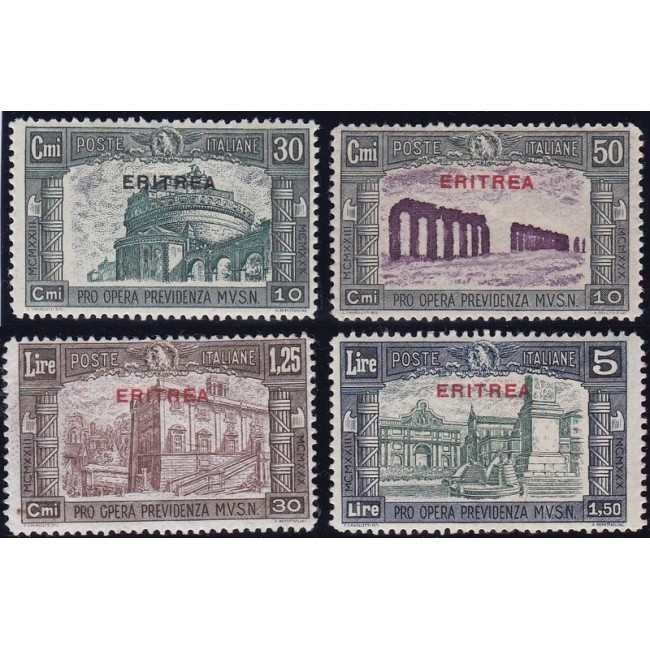 1930 Milizia III. Francobolli d'Italia n. 272-75 in colori cambiati, soprastampati