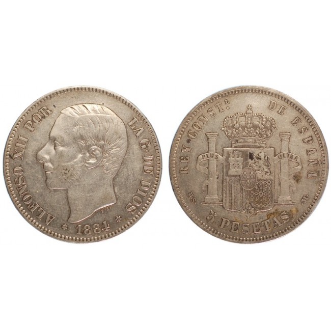 Spagna 5 Pesetas 1884