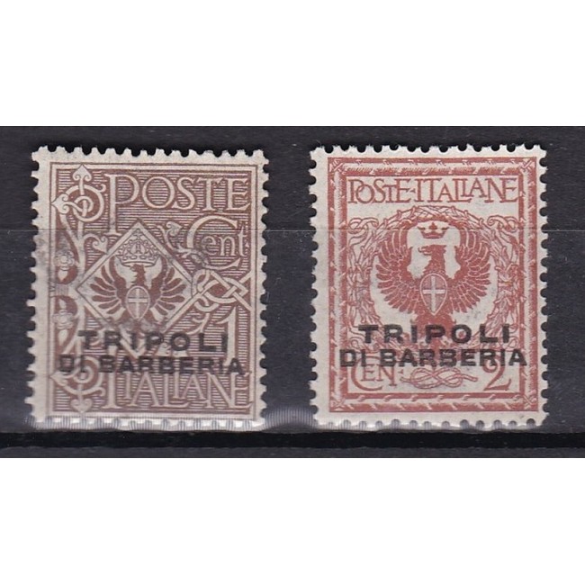 Levante - Tripoli di Barberia. Francobolli d'Italia n. 68,69 soprastampati. Non emessi