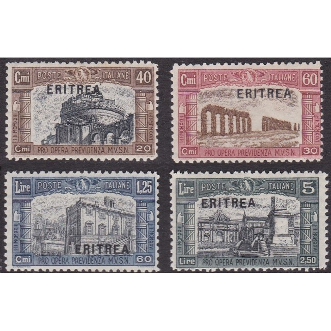 1927 Milizia I. Francobolli d'Italia n. 206-09 soprastampati (i n. 118-119 in colori inverititi)