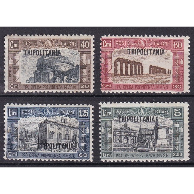 1927 Milizia I. Francobolli d'Italia n. 206-09 in colori cambiati, soprastampati