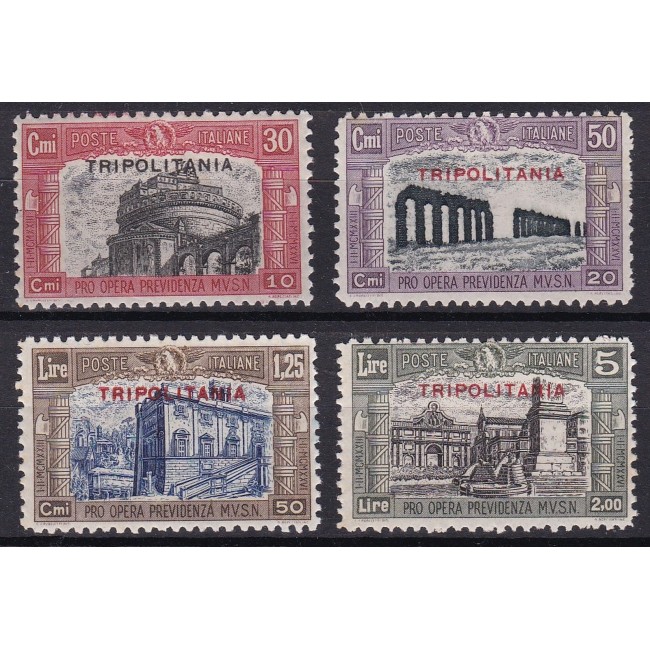 1929 Milizia II. Francobolli d'Italia n. 220-23 in colori cambiati, soprastampati