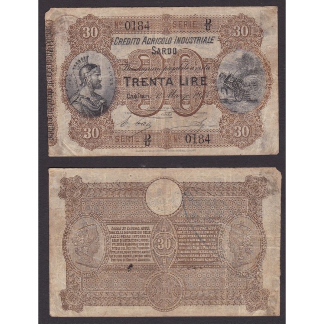 Credito Agricolo Industriale Sardo 30 Lire 1874