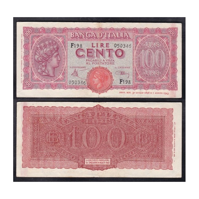 Biglietti di banca 100 Lire 1944 Italia turrita