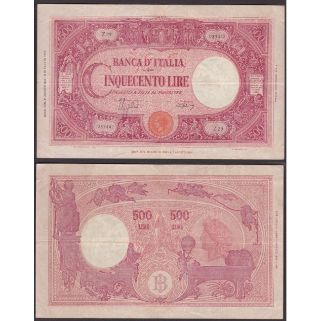 Biglietti di banca 500 Lire 1944 Grande "C" B.I.