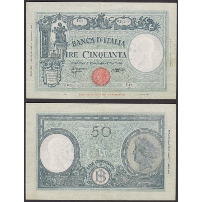 Biglietti di banca 50 Lire 1944 Grande "L" B.I.