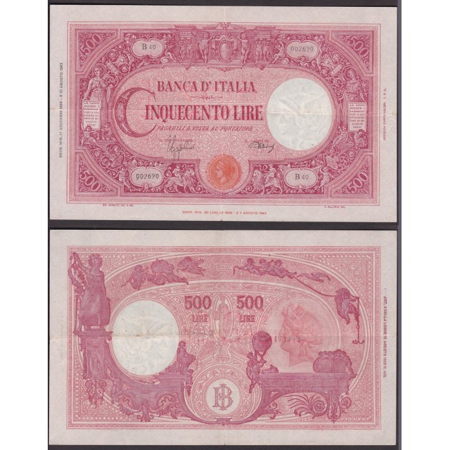 Biglietti di banca 500 Lire 1944 Grande "C" B.I.