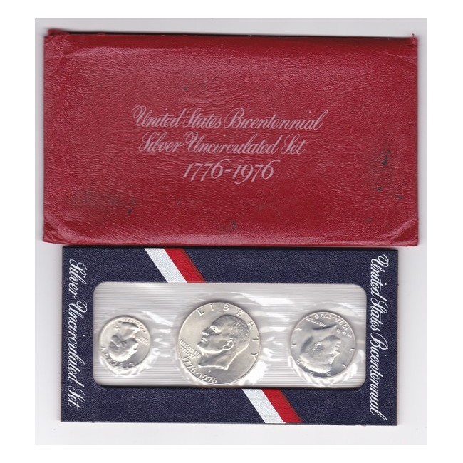 USA  trittico in argento per il bicentenario 1976 (1/4 $, 1/2 $, 1 $), in confezione originale