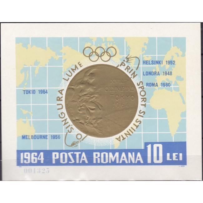 Romania 1964 - Foglietto - Medaglia d'oro di Tokyo 1964.