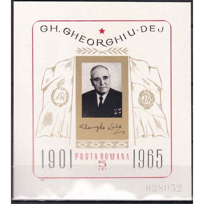 Romania 1966 - Foglietto - 1° Anniversario della morte di Gheorghe Gheorghiu-Dej (1901-1965), politico e capo di stato.