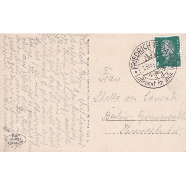 Germania Reich 1931? - Cartolina illustrata viaggiata Friedrichroda affrancata con 8 p. effige di Ebert, annullo commemorativo