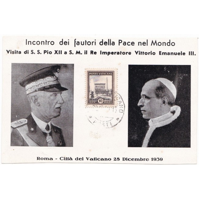 Italia Regno 1939 - Cartolina in ricordo della visita di Pio XII a Vittorio Emanuele III